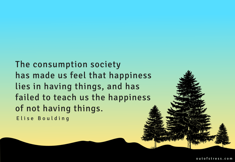 The consumption society has made us feel that happiness lies in having things, and has failed to teach us the happiness of not having things. - Elise Boulding